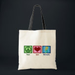 Tote Bag Peace Love Mermaids<br><div class="desc">Un signe de paix,  un coeur et une jolie sirène.</div>