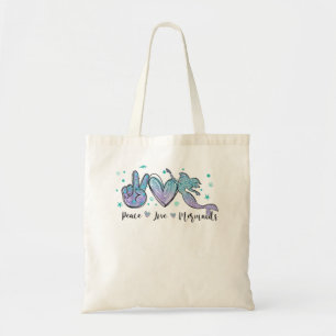 Tote Bag Peace Love Mermaids Squad Tie Dye Cute Costume Sum