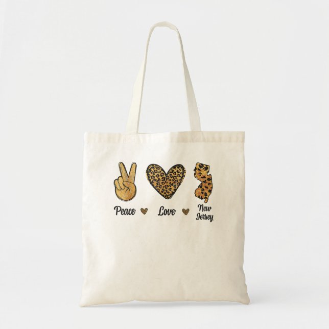 Tote Bag Peace Love New Jersey Leopard Carte du drapeau Sou (Devant)