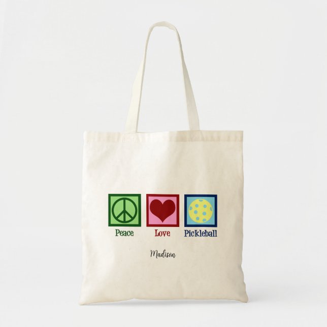 Tote Bag Peace Love Pickleball Cute Personnalisé (Devant)