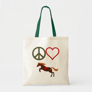 Tote Bag Peace Love Ponies Retro Jumping Horse