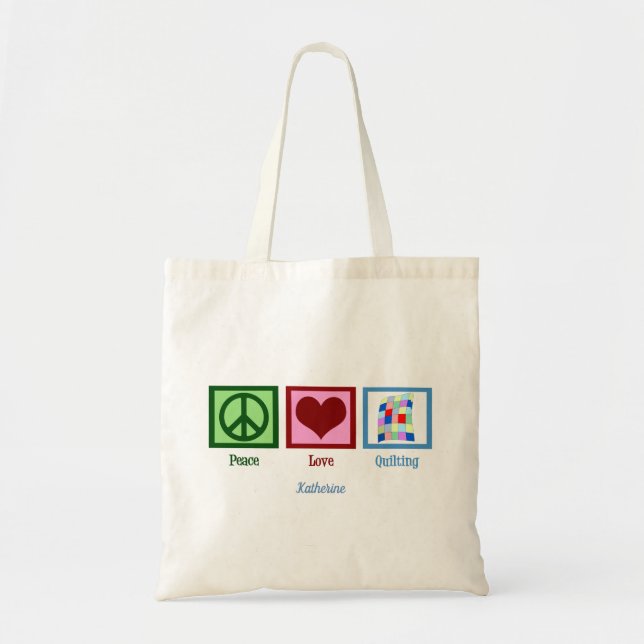 Tote Bag Peace Love Quilter Joli Quilter Monogramme (Devant)