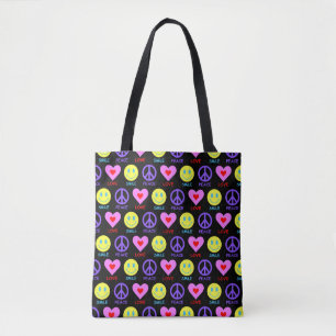 Tote Bag Peace Love Smile Motif