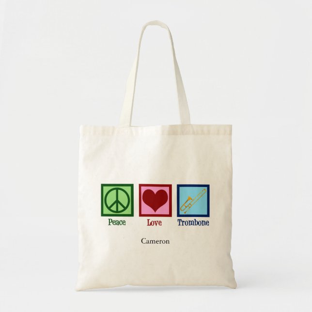Tote Bag Peace Love Trombone Player Cute Custom (Devant)