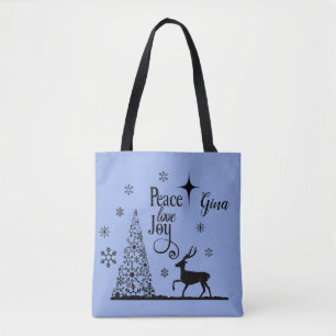 Tote Bag Peace Loy Joy Tree Et Deer Silhouette