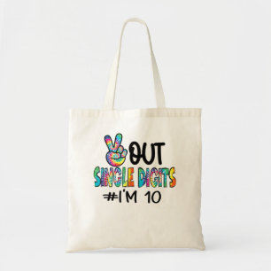 Tote Bag Peace Out Chiffres simples Je suis 10 Anniversaire