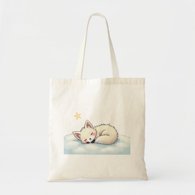 Tote Bag Peaceful Kawaii Arctic Fox Starry Night Winter (Devant)