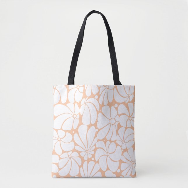 Tote Bag Peach Fuzz Retro les années 70 Fleur Blanche Desig (Devant)