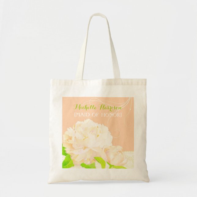 Tote Bag Peach Peony Bridesmaiers ou Maid of Honor Gift (Devant)