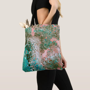 Tote Bag Peach & Turquoise Acrylic pour Abstract