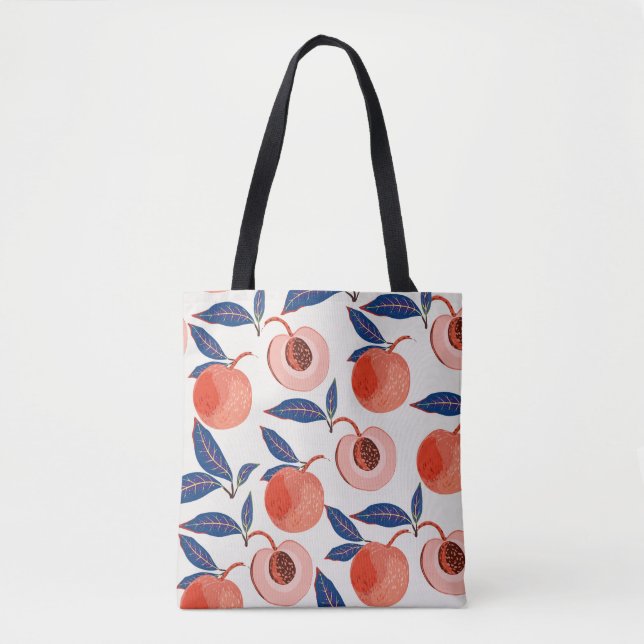 Tote Bag Peaches Apricot Feuilles Arrière - plan de crème (Devant)
