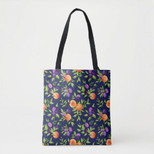 Tote Bag Peaches Plums Purple Cute Fruit Motif botanique