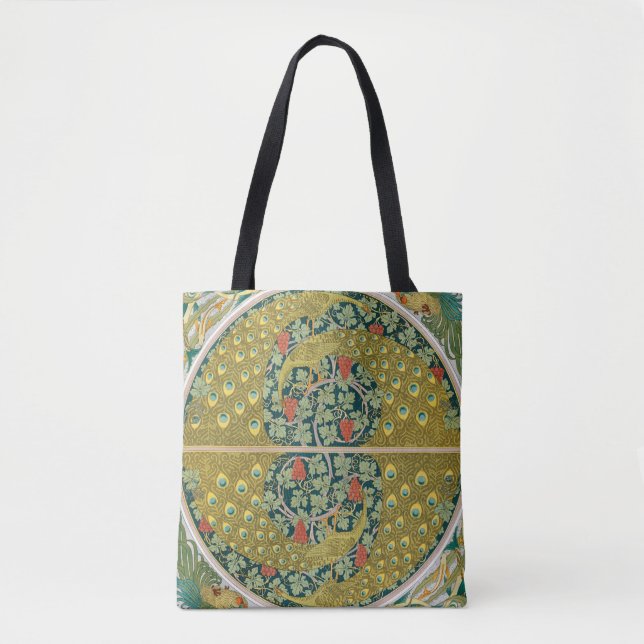 Tote Bag Peacock Art Nouveau Style rond design complexe (Devant)