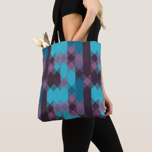 Tote Bag peacock blue, purple, topaz blue and thunder (De près)