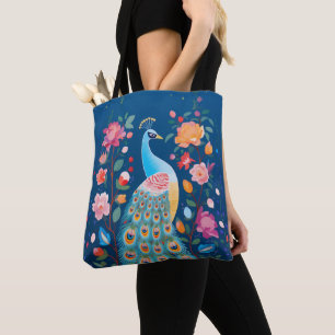 Tote Bag Peacock coloré avec Blue Green Orange Feathers