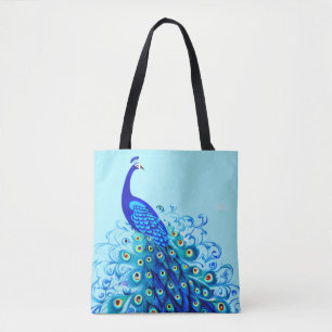 Tote Bag Peacock en bleu turquoise et cobalt
