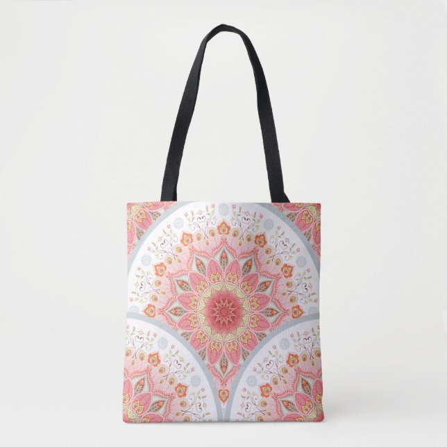 Tote Bag Peacock Feathers, Floral Round Ornament. (Devant)