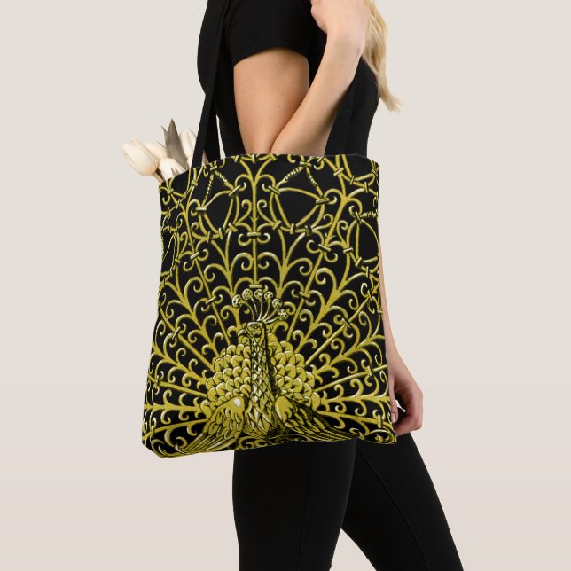 Tote Bag Peacock Gold Art Nouveau (De près)