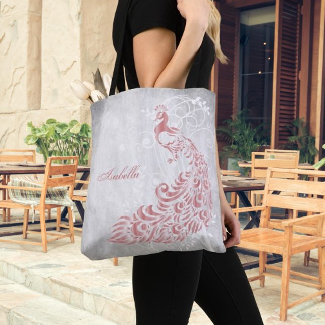 Tote Bag Peacock rose Personnalisé (Pink Peacock Personalized Tote Bag)