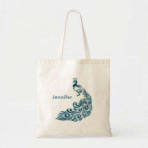 Tote Bag Peacock turquoise Design Art Déco élégant Personna