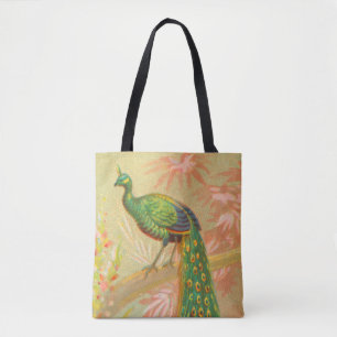 Tote Bag Peacock vintage et peinture à fleurs