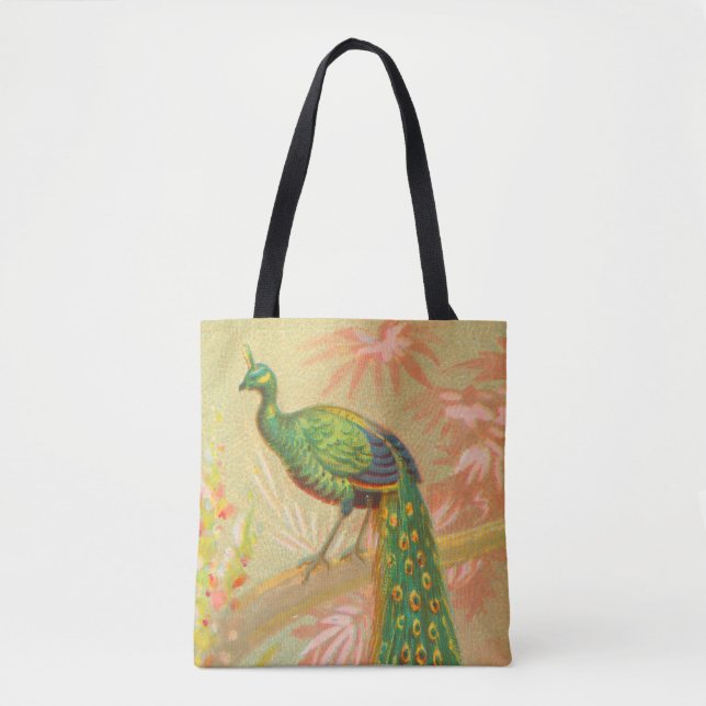Tote Bag Peacock vintage et peinture à fleurs (Devant)
