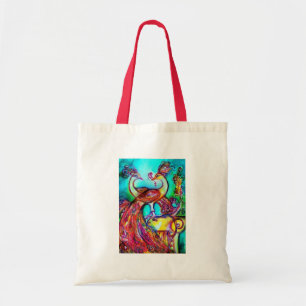 Tote Bag PEACOCKS EN AMOUR rouge bleu turquase vert