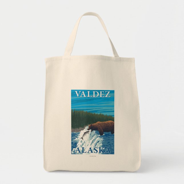 Tote Bag Pêche à l'ours dans la rivière - Valdez, Alaska (Devant)