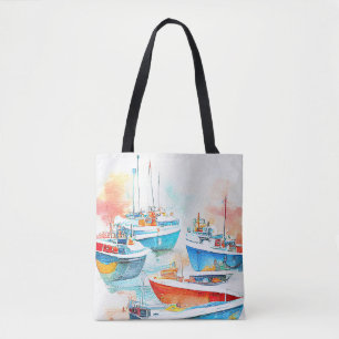 Tote Bag Pêche Bateau Port Paysage Nature