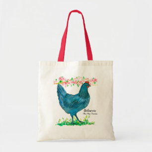 Tote Bag Pêche de poulet Fleurs Bleu Hen Bird