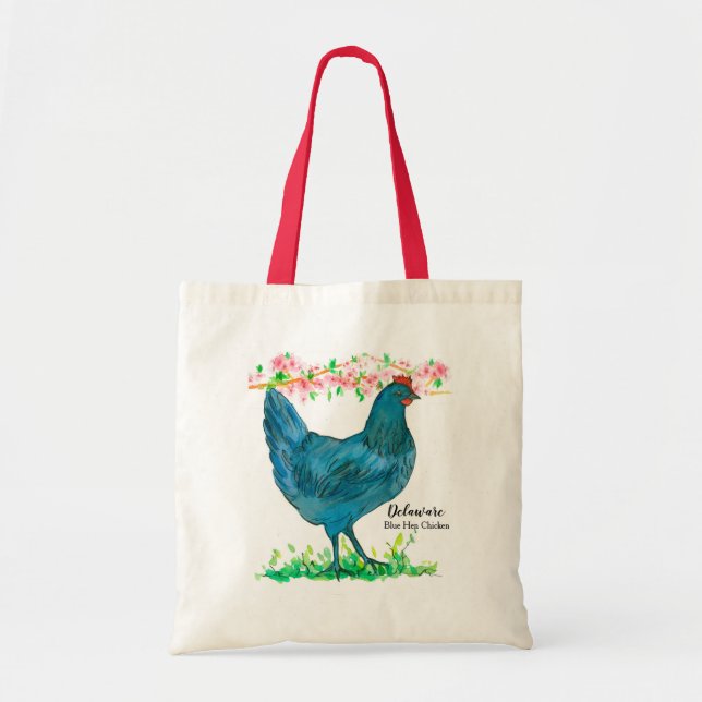 Tote Bag Pêche de poulet Fleurs Bleu Hen Bird (Devant)