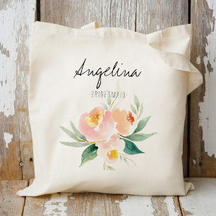 Tote Bag Pêche et rose florale de la servante d'accueil
