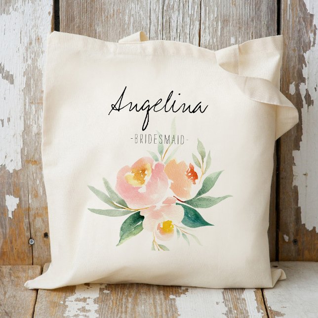 Tote Bag Pêche et rose florale de la servante d'accueil (Créateur téléchargé)