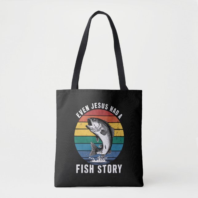 Tote Bag Pêche Même Jésus Avait Poisson Histoire Basse Pois (Devant)