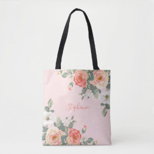 Tote Bag Pêche Rose Blush rose Floral Personnalisé