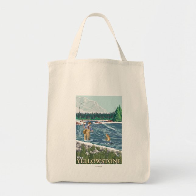 Tote Bag Pêcheur à la mouche - West Yellowstone, Montana (Devant)