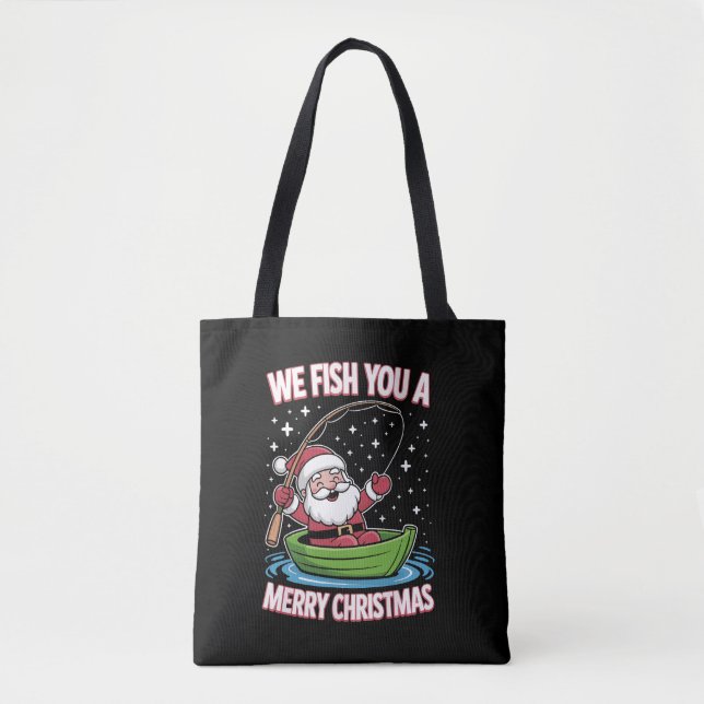 Tote Bag Pêcheur de Noël Pêche Funny Cool Père Noël (Devant)