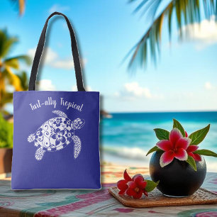 Tote Bag Pêcheur de tortue hawaïenne esthétique bleu profon