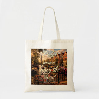 Tote Bag Pédale Pause Profitez de la vue Amsterdam Illustra