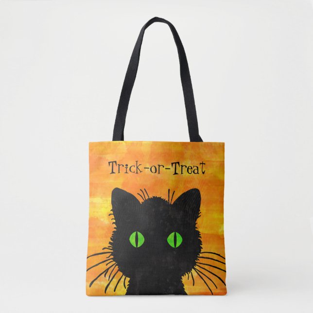 Tote Bag Peek-A-Boo Black Cat Orange Trick-or-Treat Bag (Devant)