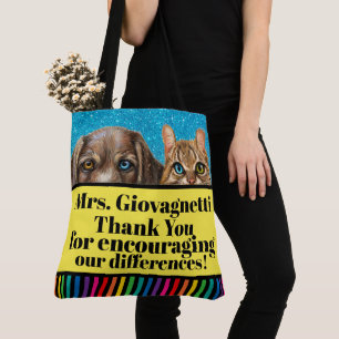 Tote Bag Peeking Cat and Dog Teacher Fourre-tout - Voir ret
