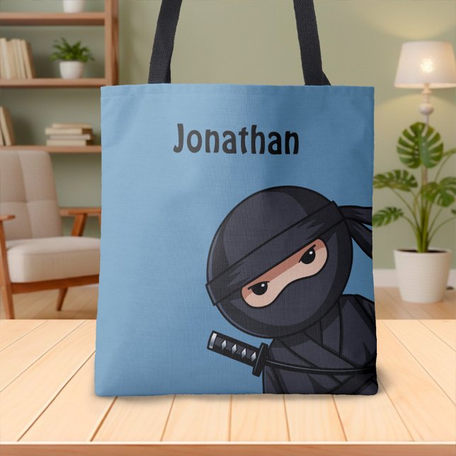 Tote Bag Peeking Ninja Nom personnalisé Bleu (Créateur téléchargé)