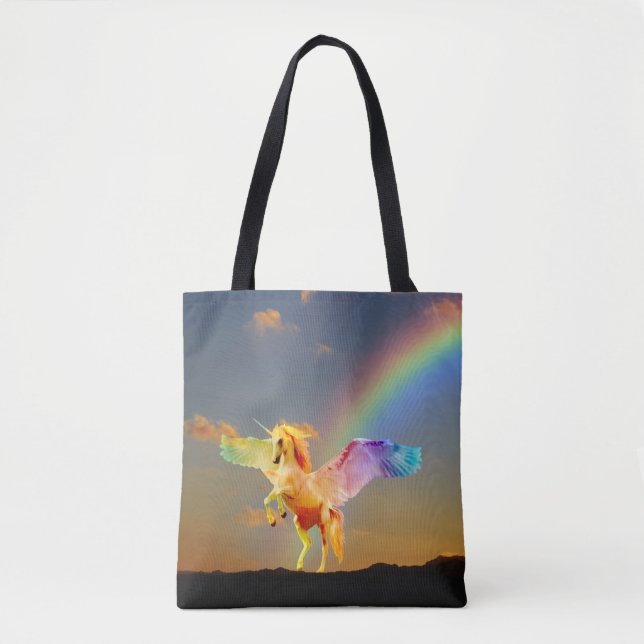 Tote Bag Pégasus à licorne arc-en-ciel (Devant)