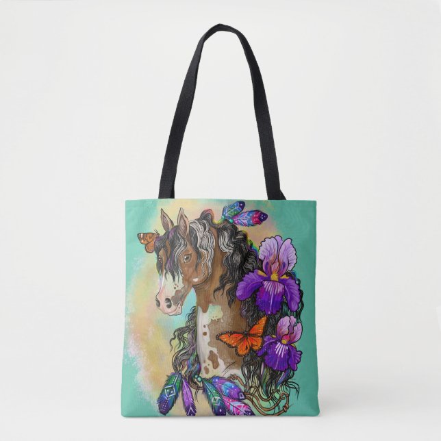 Tote Bag Peignez le mustang de cheval avec l'iris et les (Devant)