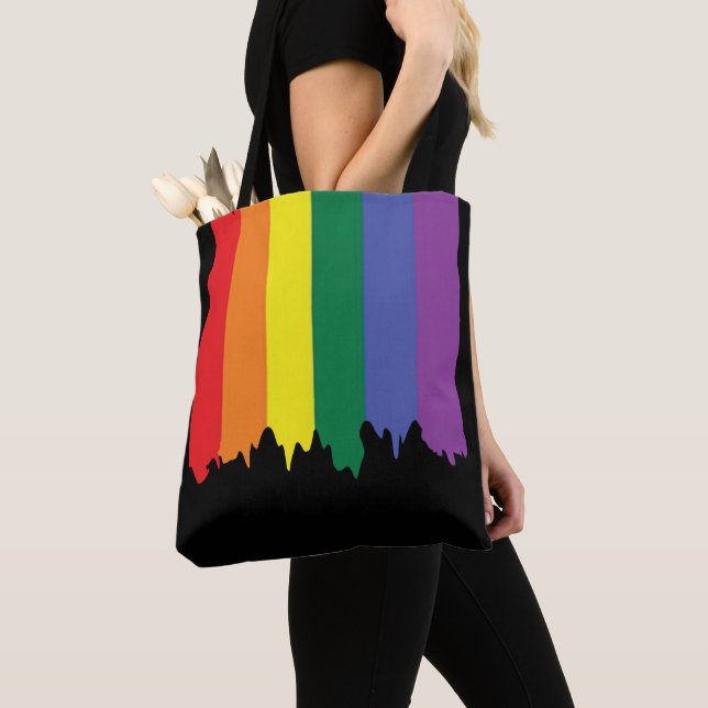 Tote Bag Peinture à goutte arc-en-ciel gay pride (De près)
