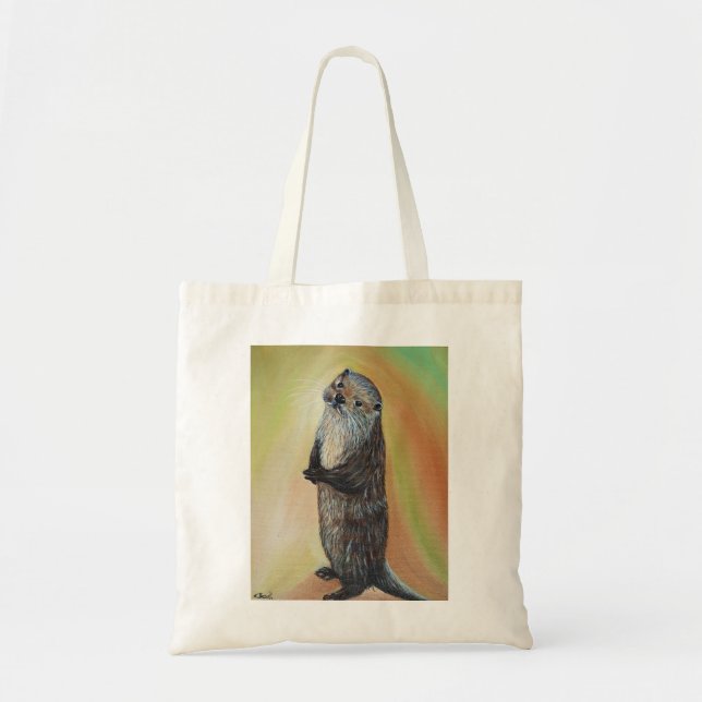 Tote Bag Peinture à la loutre de la rivière debout (Devant)