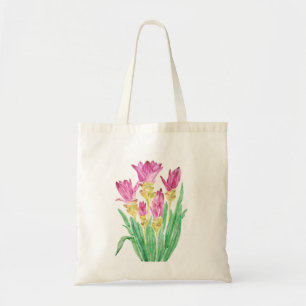Tote Bag peinture à l'aquarelle des tulipes siam