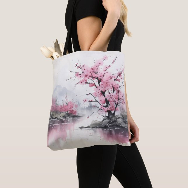 Tote Bag Peinture à l'encre Arbre en fleurs (De près)