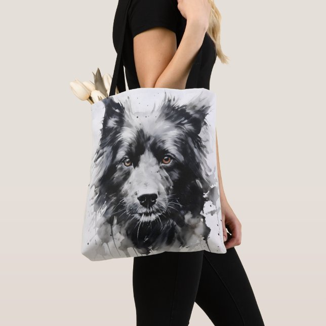 Tote Bag Peinture à l'encre de tête de chien (De près)