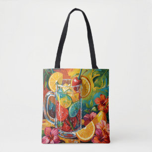 Tote Bag Peinture à l'huile impasto de cocktail tropical d'